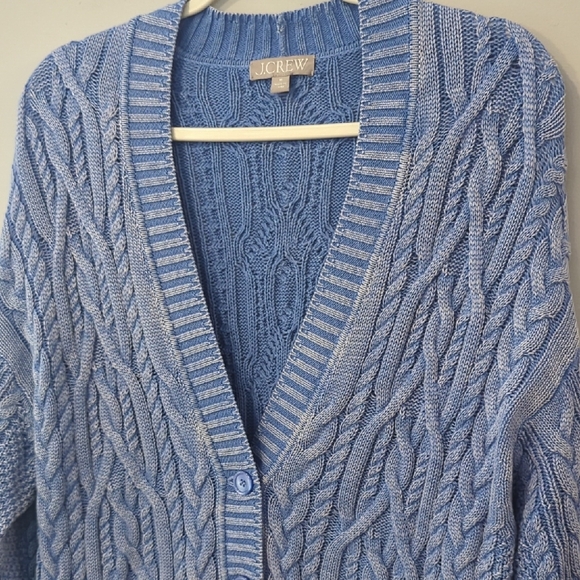 J Crew Cable-knit V-neck Cardigan Sweater Blue 💙 size Small 100% Cotton - Picture 3 of 9